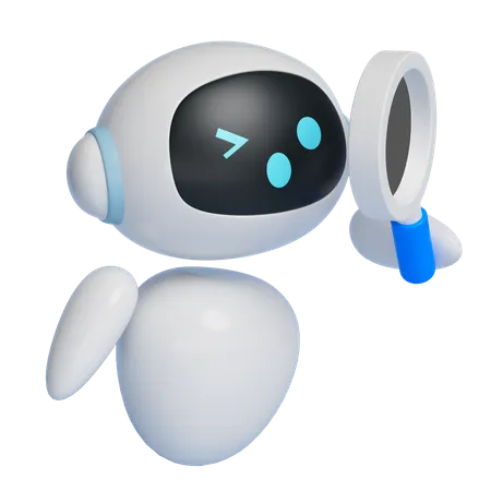 Robot Viewed Through A Magnifying Glass  3D Icon