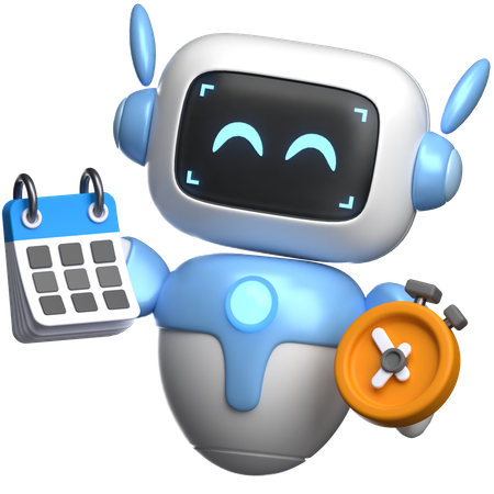 Robot With Calendar And Stopwatch  3D Icon