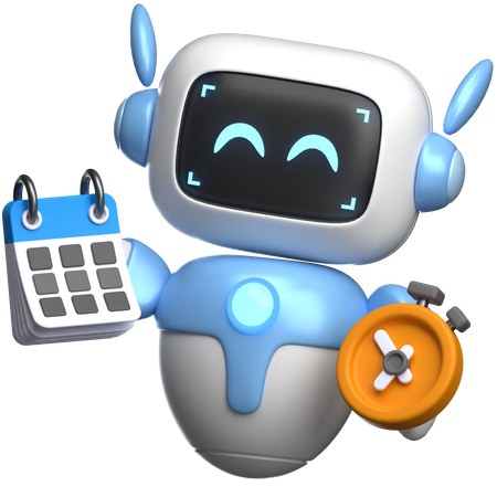 Robot With Calendar And Stopwatch  3D Illustration