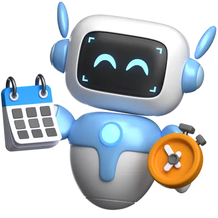 Robot With Calendar And Stopwatch  3D Illustration