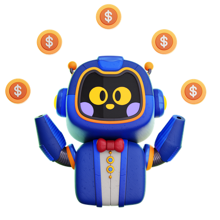 Robot With Coin Money  3D Icon