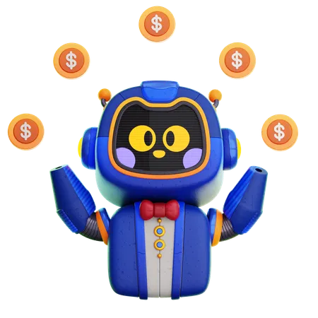 Robot With Coin Money  3D Icon