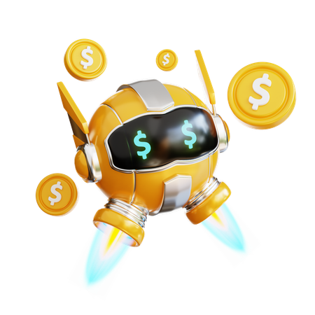Robot with Coins  3D Illustration