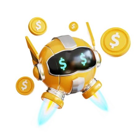 3 D Render Yellow Technology Robot With Coins Illustration 3D Illustration