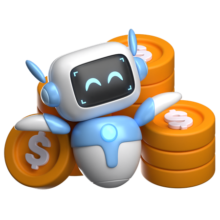 Robot With Coins  3D Illustration