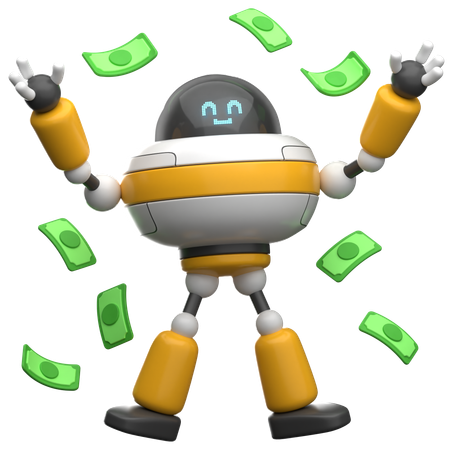 Robot with Falling Money  3D Illustration