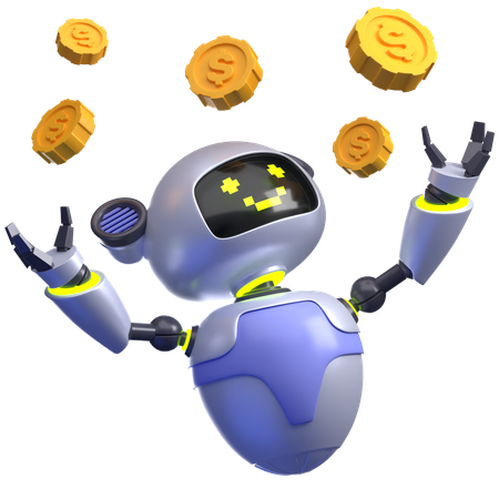 Robot with Gold Coins  3D Illustration