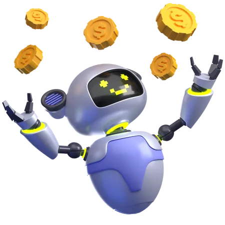 Robot with Gold Coins  3D Illustration