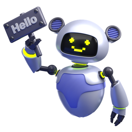 Robot with Hello Board  3D Illustration