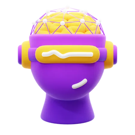 Robot With Human Brain  3D Icon