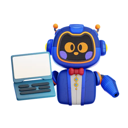 Robot With Laptop  3D Icon