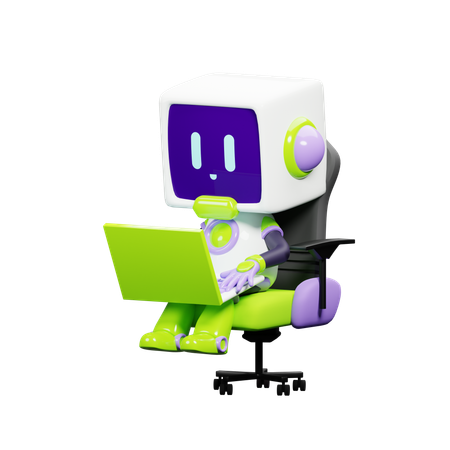 Robot with laptop  3D Icon