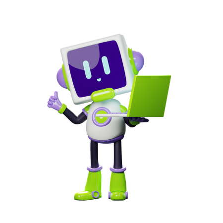 Robot with laptop  3D Icon
