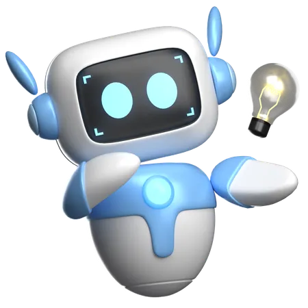 Robot With Light Bulb  3D Illustration