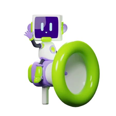 Robot with megaphone  3D Illustration