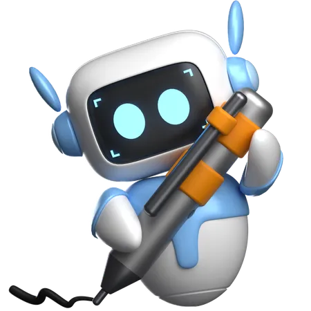 Robot With Pen  3D Illustration