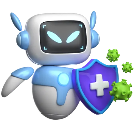 Robot With Shield And Virus  3D Illustration