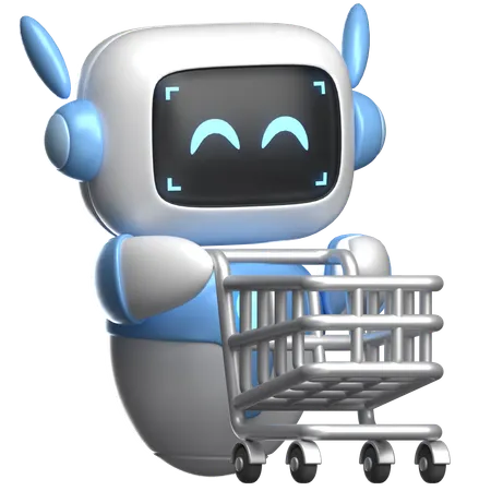 Robot With Shopping Cart  3D Illustration