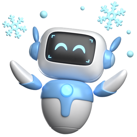 Robot With Snowflakes  3D Illustration