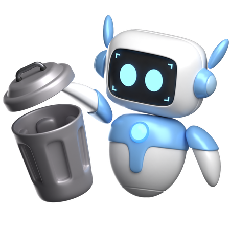 Robot With Trash Can  3D Illustration