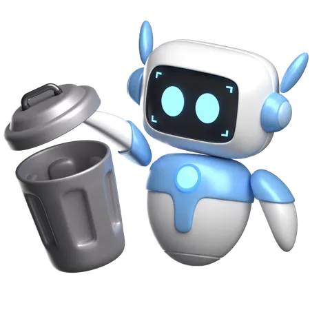 Robot With Trash Can  3D Illustration