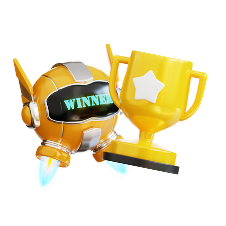 Robot with Trophy  3D Illustration