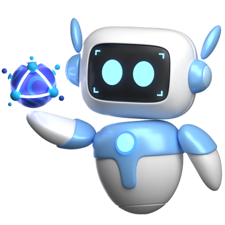 Roboter hält Atom  3D Illustration