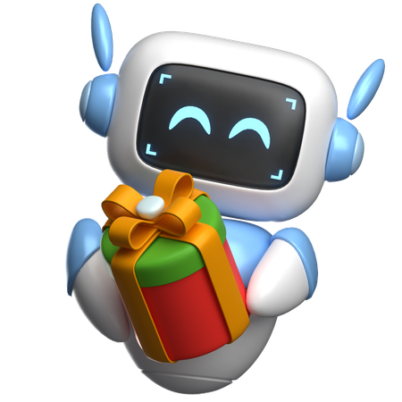 Roboter der eine geschenkbox hält  3D Illustration