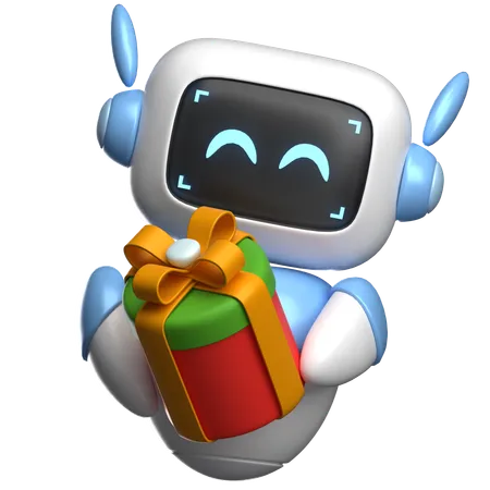 Roboter der eine geschenkbox hält  3D Illustration