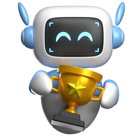 Roboter hält eine Trophäe  3D Illustration