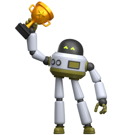 Roboter hebt Trophäe  3D Illustration