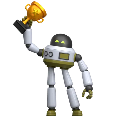 Roboter hebt Trophäe  3D Illustration