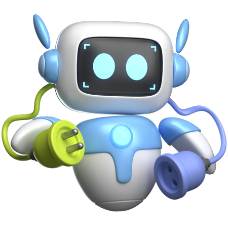 Roboter mit Stecker  3D Illustration