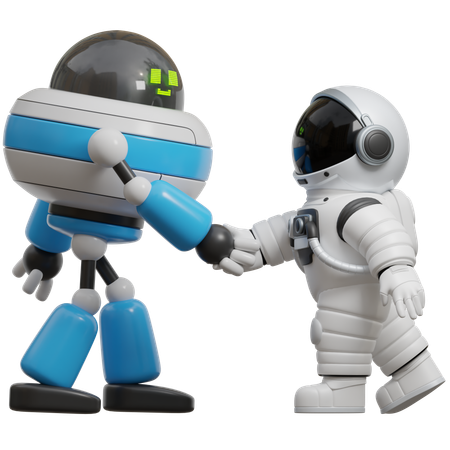 Roboter und Astronauten Händedruck  3D Illustration