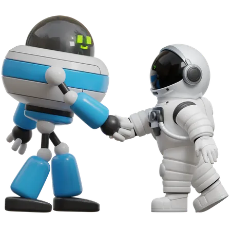 Roboter und Astronauten Händedruck  3D Illustration