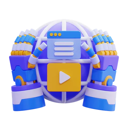 Roboterarme umkreisen Globus  3D Illustration