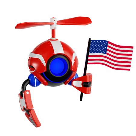 Roboterdrohne mit amerikanischer Flagge  3D Icon