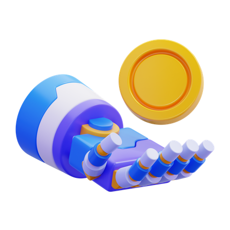 Robotic Hand And Coin  3D Illustration