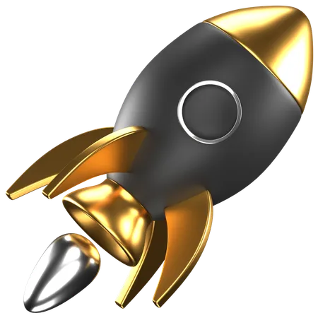3 D Icon Of A Black And Gold Rocket 3D Icon