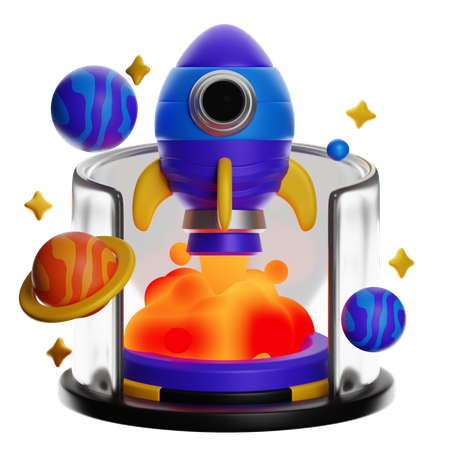 ロケットと惑星  3D Icon