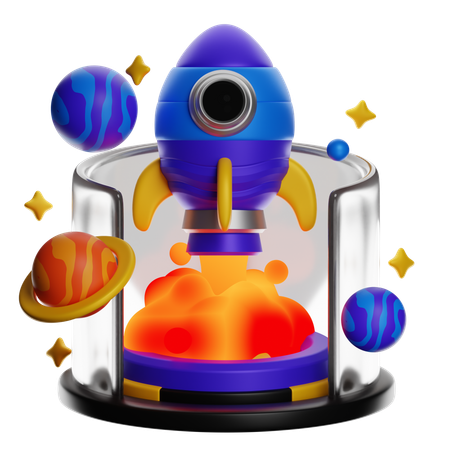 Rocket And Planets  3D Icon