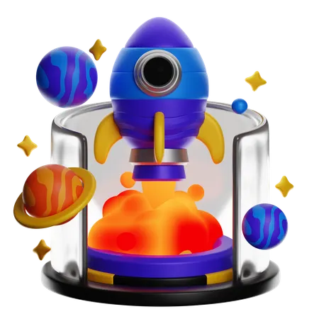 Rocket And Planets  3D Icon