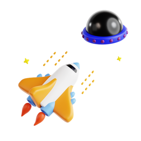 로켓과 UFO  3D Icon