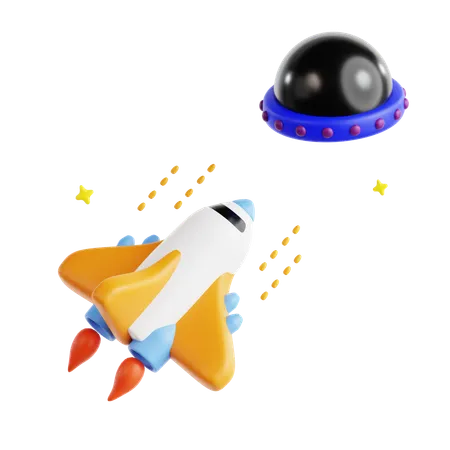 로켓과 UFO  3D Icon