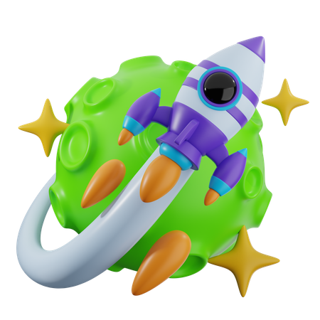 Rocket arround Moon  3D Icon