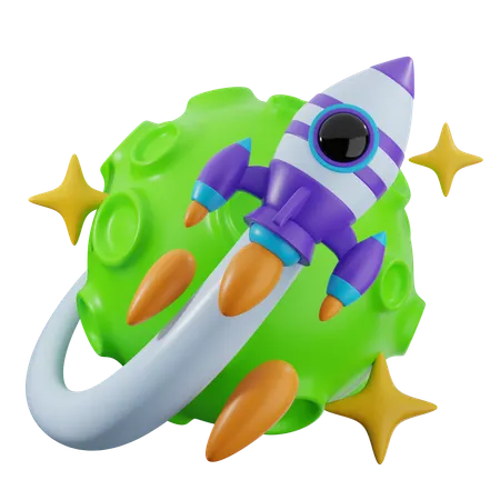 Rocket arround Moon  3D Icon