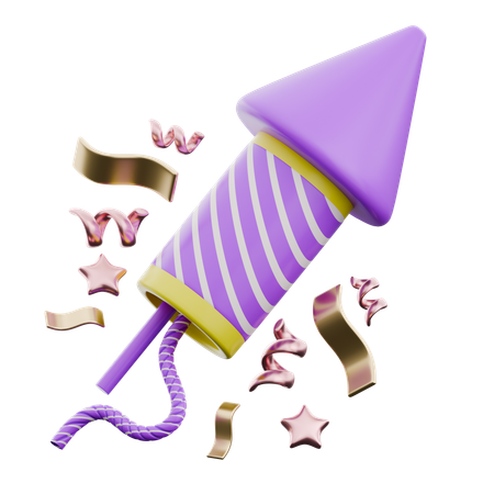 Rocket Firework With Ribbons Stars  3D Icon