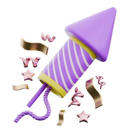 Rocket Firework With Ribbons Stars  3D Icon