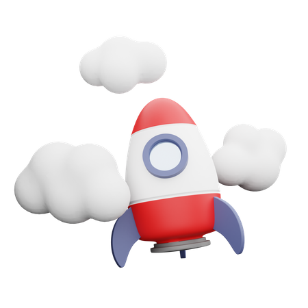 Rocket in Clouds 3D Illustration