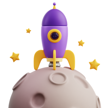 Rocket Landed On Moon 3D Icon